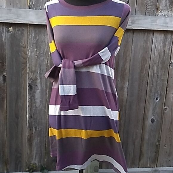 Korsis grunge stripe asymmetrical hem button side sweater dress - Picture 11 of 15